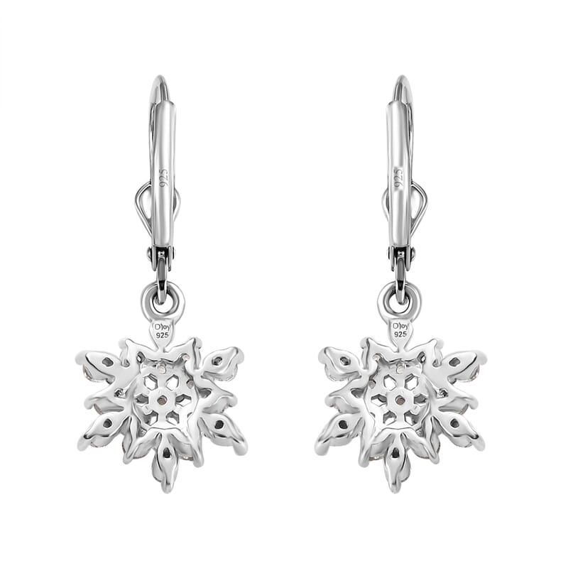 D'Joy Zircon Snowflake Earrings in Platinum Over Sterling Silver 1.15 ctw