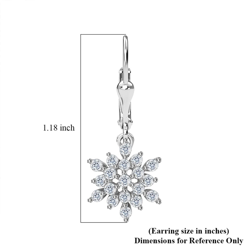 D'Joy Zircon Snowflake Earrings in Platinum Over Sterling Silver 1.15 ctw