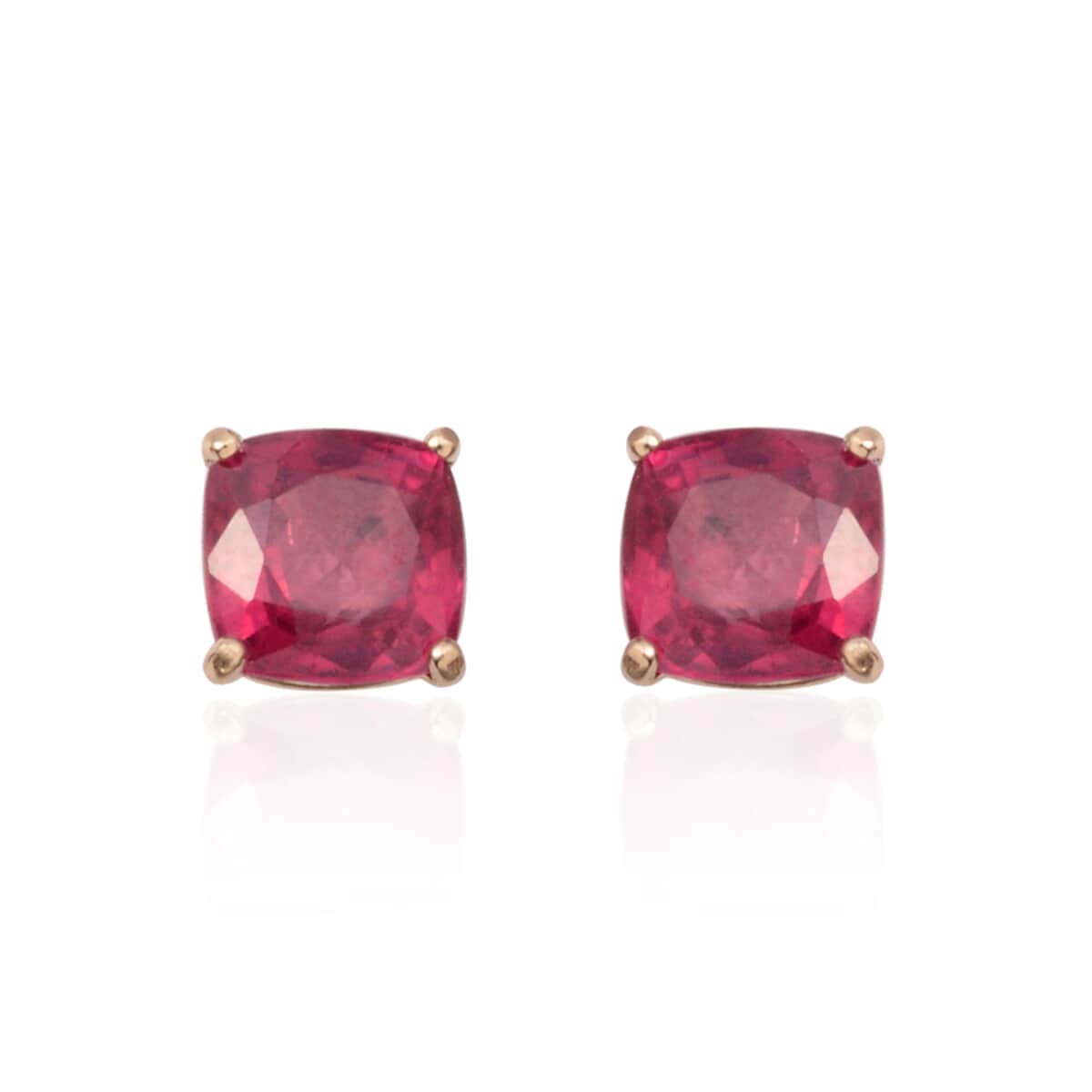 14K Yellow Gold Niassa Ruby (FF) Stud Cushion Cut Earrings 2.50 ctw image number 0