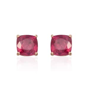 14K Yellow Gold Niassa Ruby (FF) Stud Cushion Cut Earrings 2.50 ctw