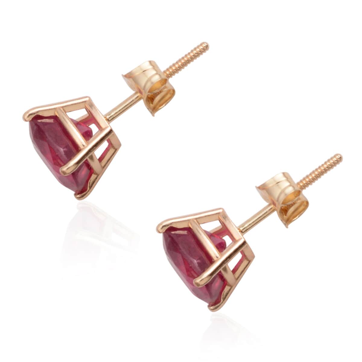 14K Yellow Gold Niassa Ruby (FF) Stud Cushion Cut Earrings 2.50 ctw image number 1