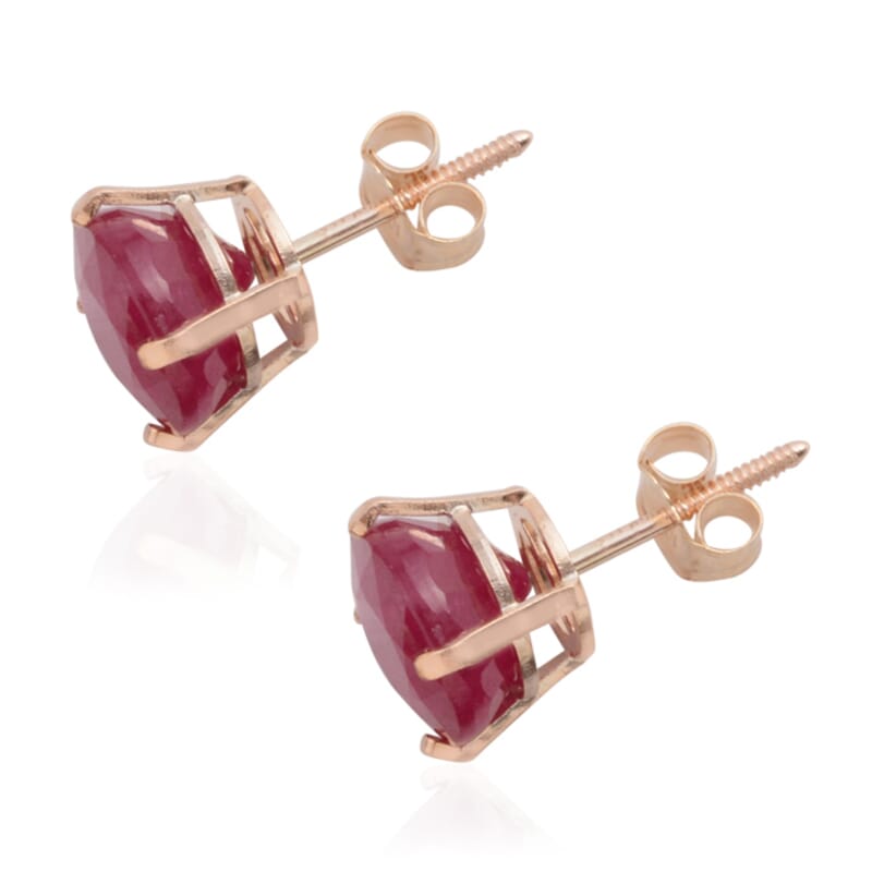 10K Yellow Gold Niassa Ruby (FF) Round Stud Earrings 3.50 ctw