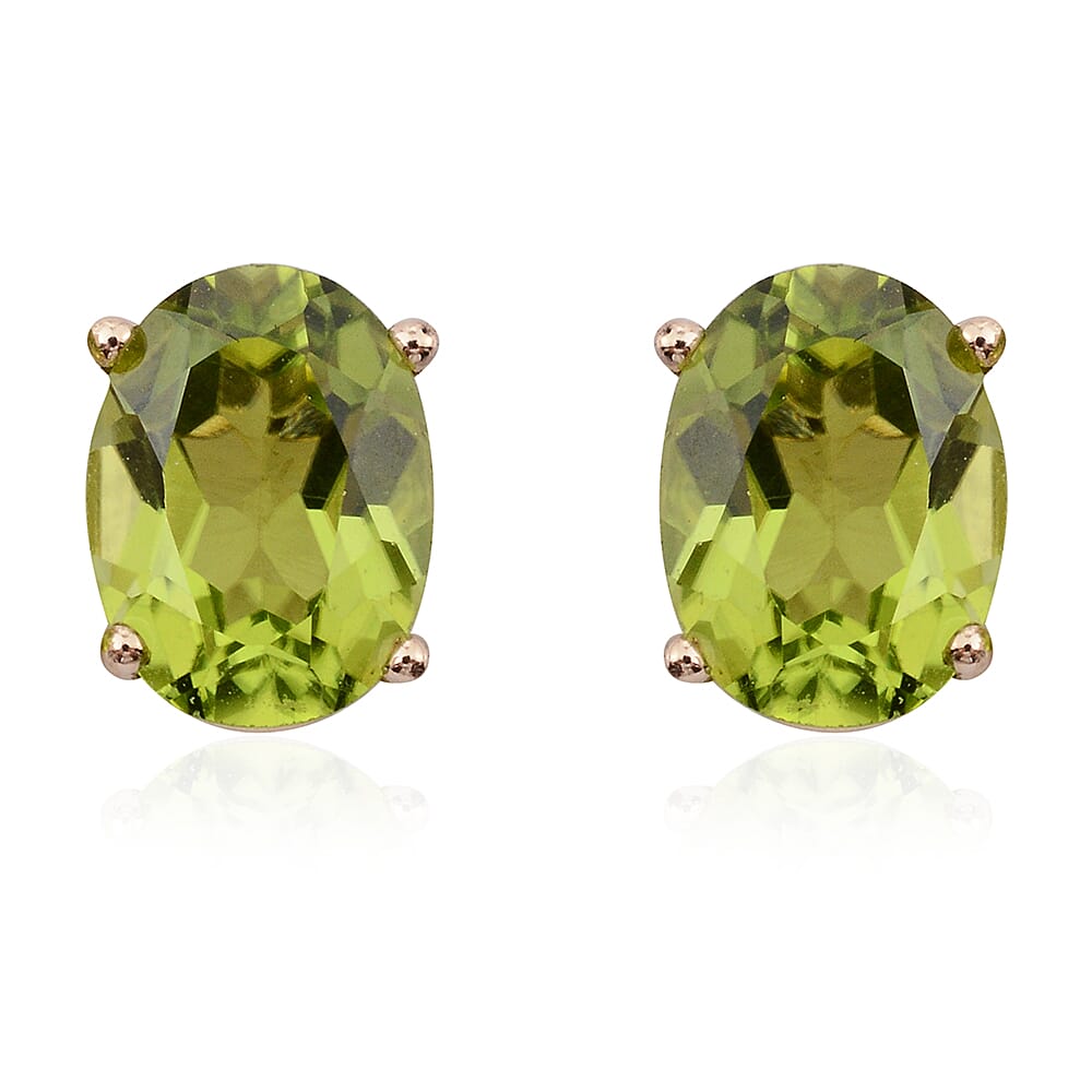 Hebei Peridot 2.50 ctw Oval Stud Earrings in 14K Yellow Gold