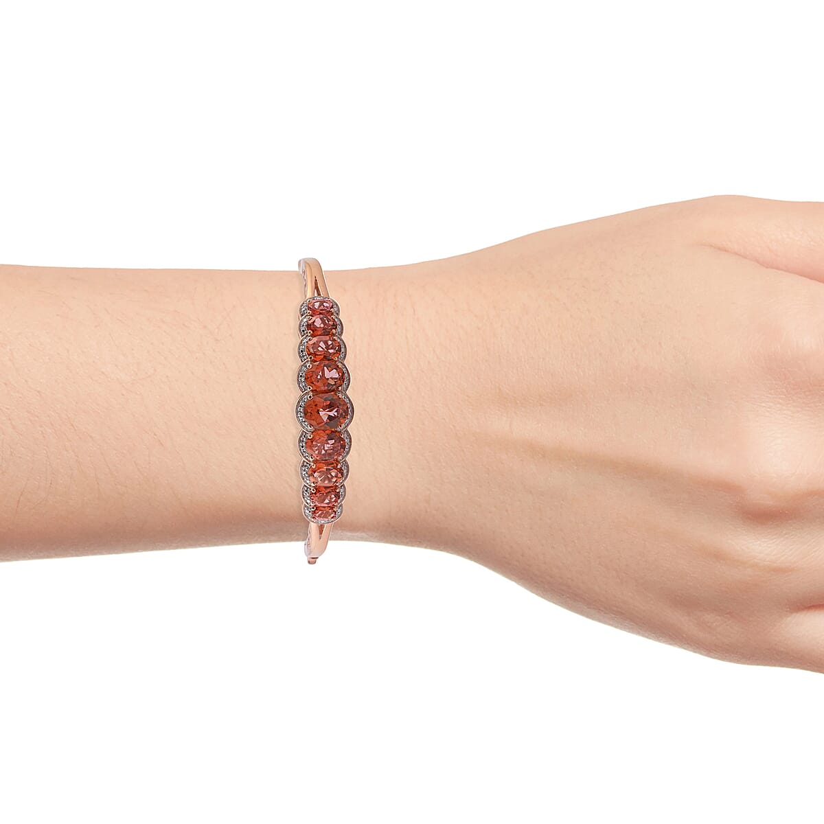 Salmon Sorbet Quartz and Cambodian Zircon Bangle Bracelet in 14K Rose Gold Over Sterling Silver (7.25 in) 8.80 ctw image number 1
