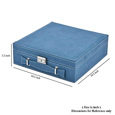 Classic Blue Faux Velvet Briefcase Style 2-tier Jewelry Box, Scratch resistant and Anti-Tarnish Jewelry Storage Box, Anti Tarnish Jewelry Case, Jewelry Organizer (Approx 60 Rings, etc.)