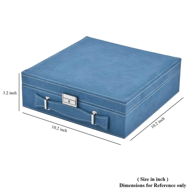 Livmore Classic Blue Faux Velvet Briefcase Style 2-tier Jewelry Box, Scratch resistant and Anti-Tarnish Jewelry Storage Box, Anti Tarnish Jewelry Case, Jewelry Organizer (Approx 60 Rings, etc.)
