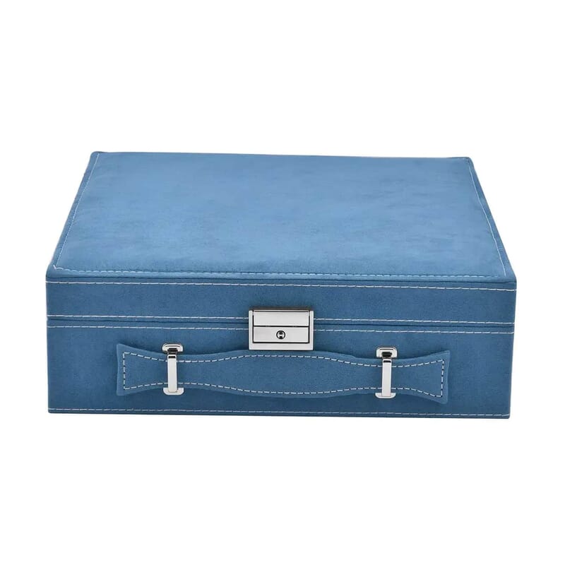 Livmore Classic Blue Faux Velvet Briefcase Style 2-tier Jewelry Box, Scratch resistant and Anti-Tarnish Jewelry Storage Box, Anti Tarnish Jewelry Case, Jewelry Organizer (Approx 60 Rings, etc.)