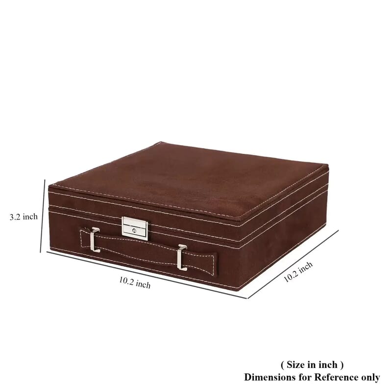 Livmore Brown Faux Velvet Briefcase Style 2-tier Jewelry Box, Scratch resistant and Anti-Tarnish Jewelry Storage Box, Anti Tarnish Jewelry Case, Jewelry Organizer (Approx 60 Rings, etc.)