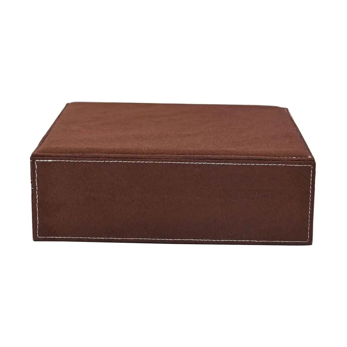 Brown Faux Velvet Briefcase Style 2-tier Jewelry Box, Scratch resistant and Anti-Tarnish Jewelry Storage Box, Anti Tarnish Jewelry Case, Jewelry Organizer (Approx 60 Rings, etc.) image number 5