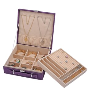 Purple Faux Velvet Briefcase Style 2-tier Jewelry Box, Scratch resistant and Anti-Tarnish Jewelry Storage Box, Anti Tarnish Jewelry Case, Jewelry Organizer (Approx 60 Rings, etc.)