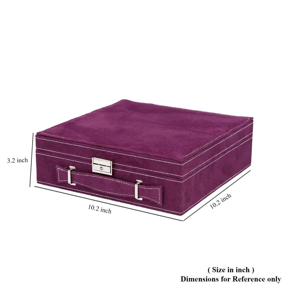 Purple Faux Velvet Briefcase Style 2-tier Jewelry Box, Scratch resistant and Anti-Tarnish Jewelry Storage Box, Anti Tarnish Jewelry Case, Jewelry Organizer (Approx 60 Rings, etc.) image number 4