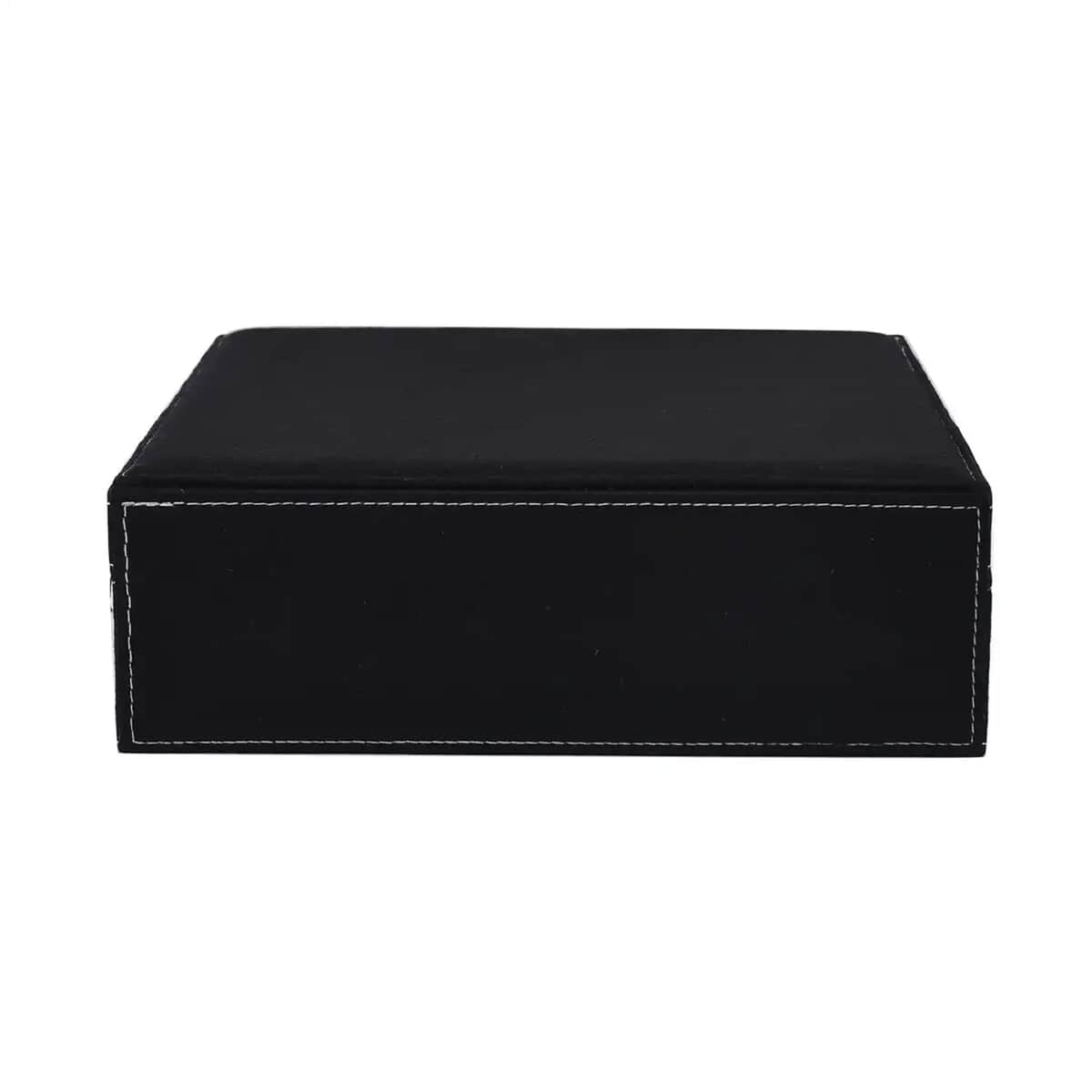 Black Faux Velvet Briefcase Style 2-tier Jewelry Box, Scratch resistant and Anti-Tarnish Jewelry Storage Box, Anti Tarnish Jewelry Case, Jewelry Organizer (Approx 60 Rings, etc.) image number 5