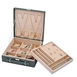 Forest Green Faux Velvet Briefcase Style 2-tier Jewelry Box, Scratch resistant and Anti-Tarnish Jewelry Storage Box, Anti Tarnish Jewelry Case, Jewelry Organizer (Approx 60 Rings, etc.)