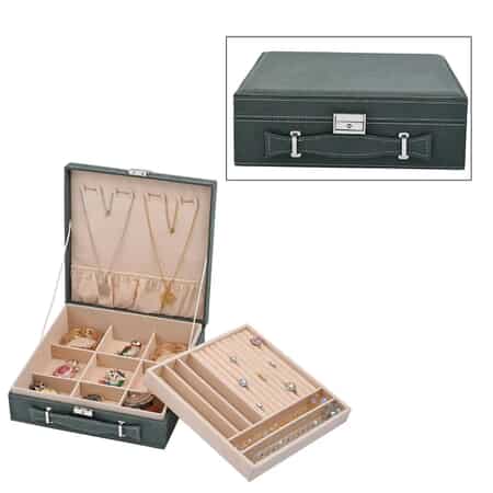 Velvet Briefcase Style 2 Tier Jewelry Box with Anti-Tarnish & Scratch Protection