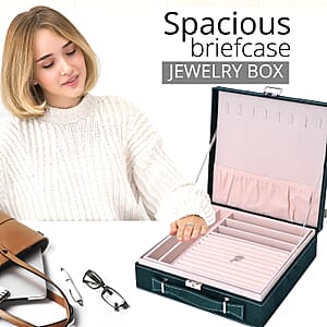 Forest Green Faux Velvet Briefcase Style 2-tier Jewelry Box, Scratch resistant and Anti-Tarnish Jewelry Storage Box, Anti Tarnish Jewelry Case, Jewelry Organizer (Approx 60 Rings, etc.)