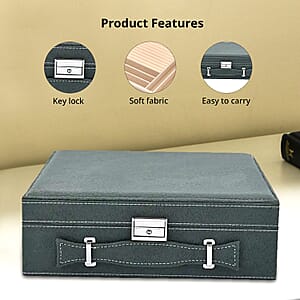 Forest Green Faux Velvet Briefcase Style 2-tier Jewelry Box, Scratch resistant and Anti-Tarnish Jewelry Storage Box, Anti Tarnish Jewelry Case, Jewelry Organizer (Approx 60 Rings, etc.)