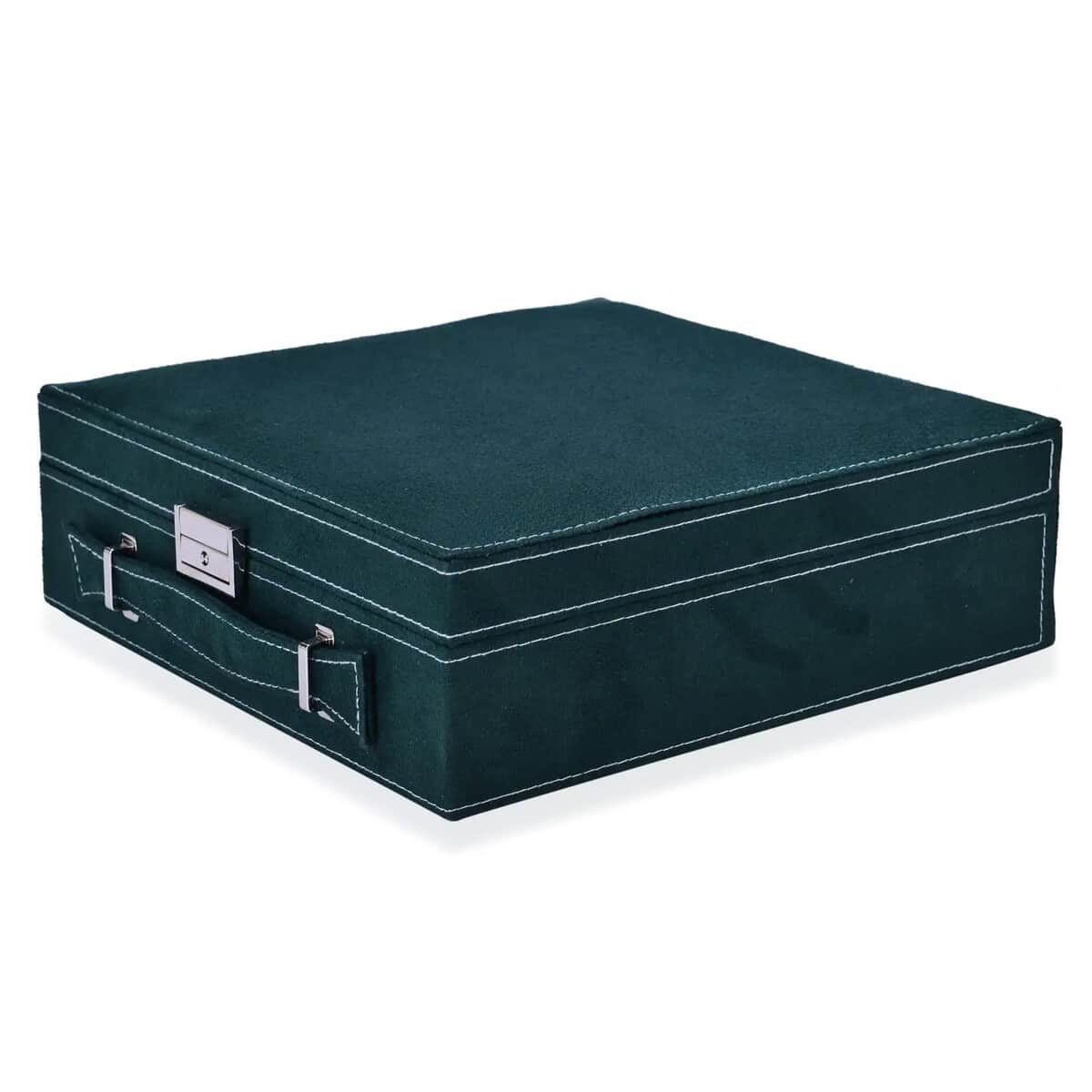 Forest Green Faux Velvet Briefcase Style 2-tier Jewelry Box, Scratch resistant and Anti-Tarnish Jewelry Storage Box, Anti Tarnish Jewelry Case, Jewelry Organizer (Approx 60 Rings, etc.) image number 5