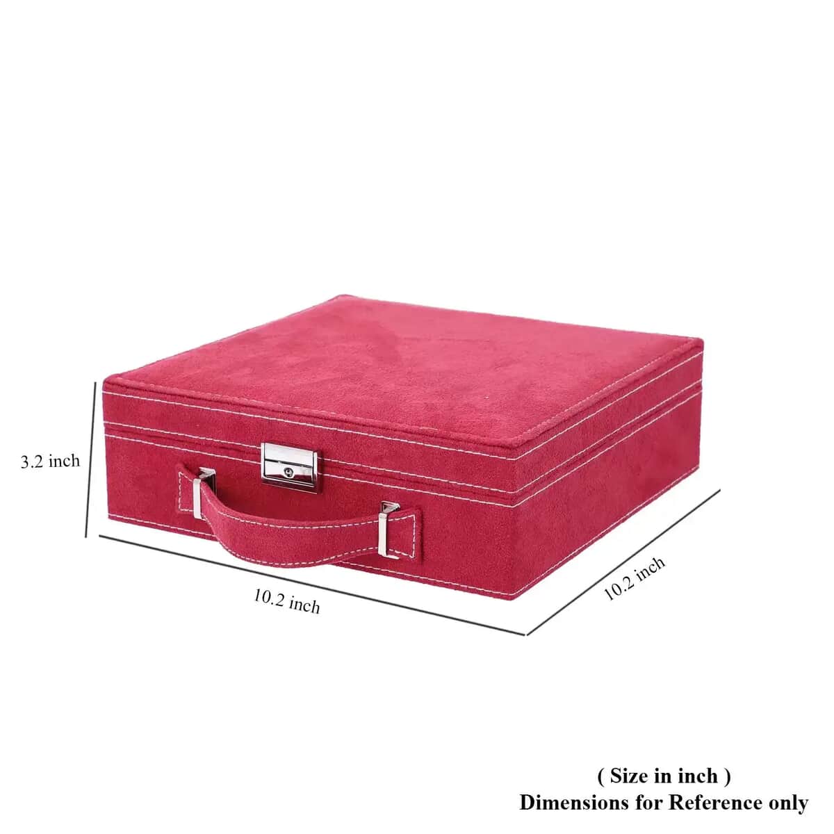 Burgundy Faux Velvet Briefcase Style 2-tier Jewelry Box, Scratch resistant and Anti-Tarnish Jewelry Storage Box, Anti Tarnish Jewelry Case, Jewelry Organizer (Approx 60 Rings, etc.) image number 4