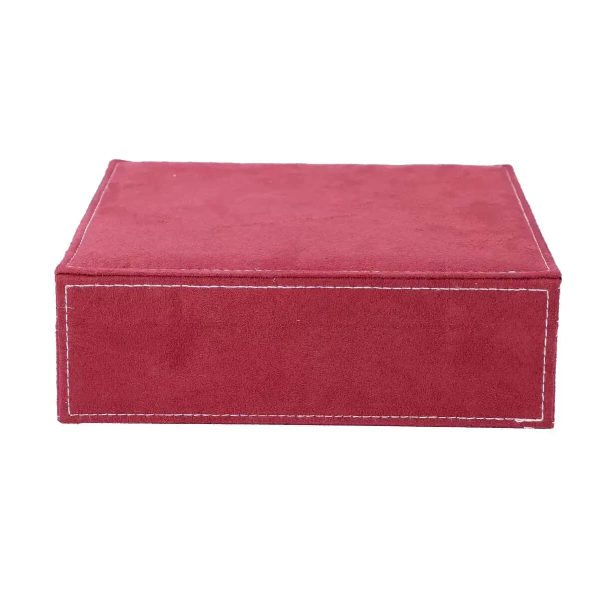 Burgundy Faux Velvet Briefcase Style 2-tier Jewelry Box, Scratch resistant and Anti-Tarnish Jewelry Storage Box, Anti Tarnish Jewelry Case, Jewelry Organizer (Approx 60 Rings, etc.) image number 5