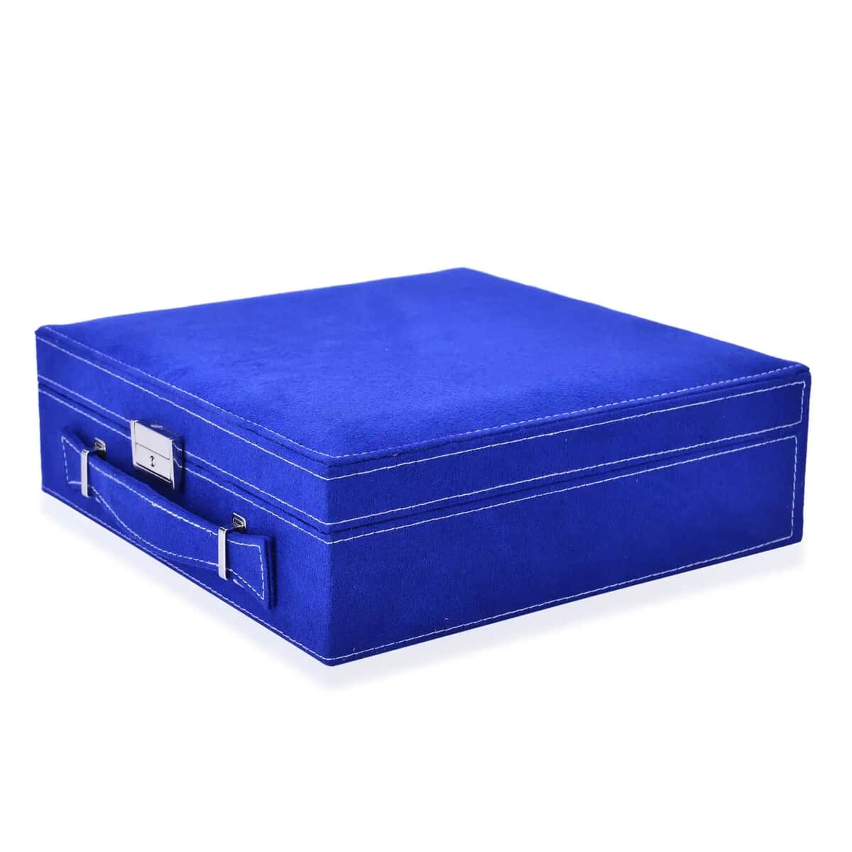 Royal Blue Faux Velvet Briefcase Style 2-tier Jewelry Box, Scratch resistant and Anti-Tarnish Jewelry Storage Box, Anti Tarnish Jewelry Case, Jewelry Organizer (Approx 60 Rings, etc.) image number 5