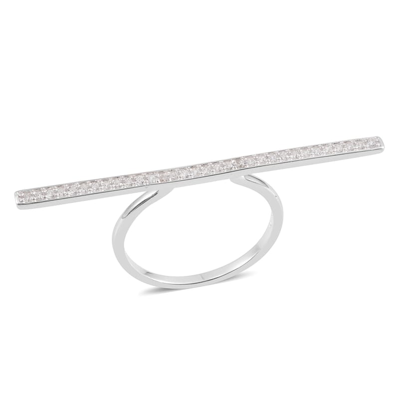 Simulated Diamond Middle Finger Bar Ring in Sterling Silver (Size 7)