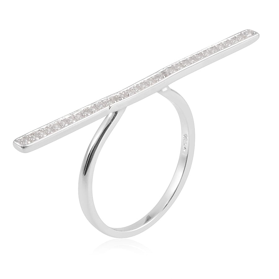 Simulated Diamond Middle Finger Bar Ring in Sterling Silver (Size 7)