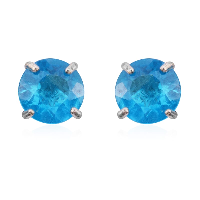 Iliana Betroka Blue Apatite 1.00 ctw Round Stud Earrings in 18K White Gold