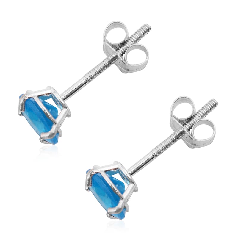 Iliana Betroka Blue Apatite 1.00 ctw Round Stud Earrings in 18K White Gold