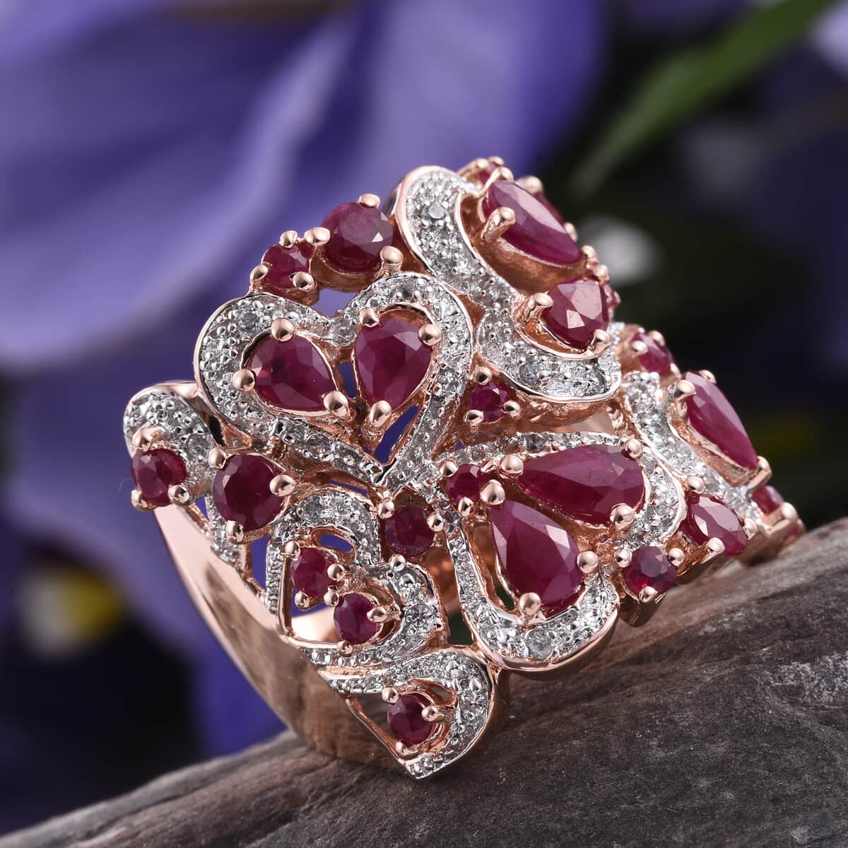 Ruby and Zircon Ring in 14K Rose Gold Over Sterling Silver (Size 7.0) 2.93 ctw image number 1