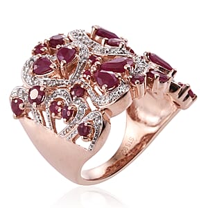 Ruby and Zircon Ring in 14K Rose Gold Over Sterling Silver (Size 7.0) 2.93 ctw