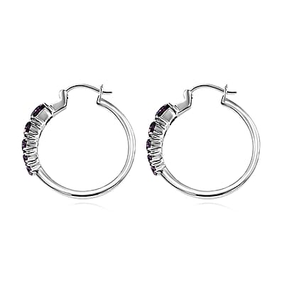 Simulated Amethyst Diamond Hoop Earrings in Stainless Steel