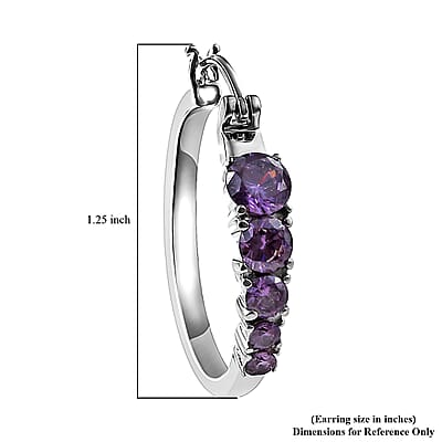 Simulated Amethyst Diamond Hoop Earrings in Stainless Steel