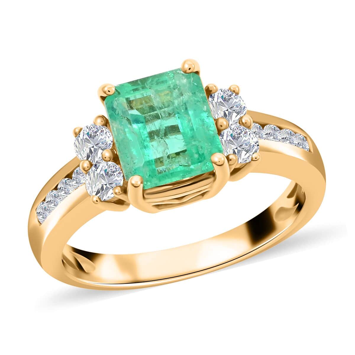 One Of A Kind Certified & Appraised Iliana 18K Yellow Gold AAA Boyaca Colombian Emerald and SI Diamond Ring (Size 6.75) 4.83 Grams 2.05 ctw image number 0