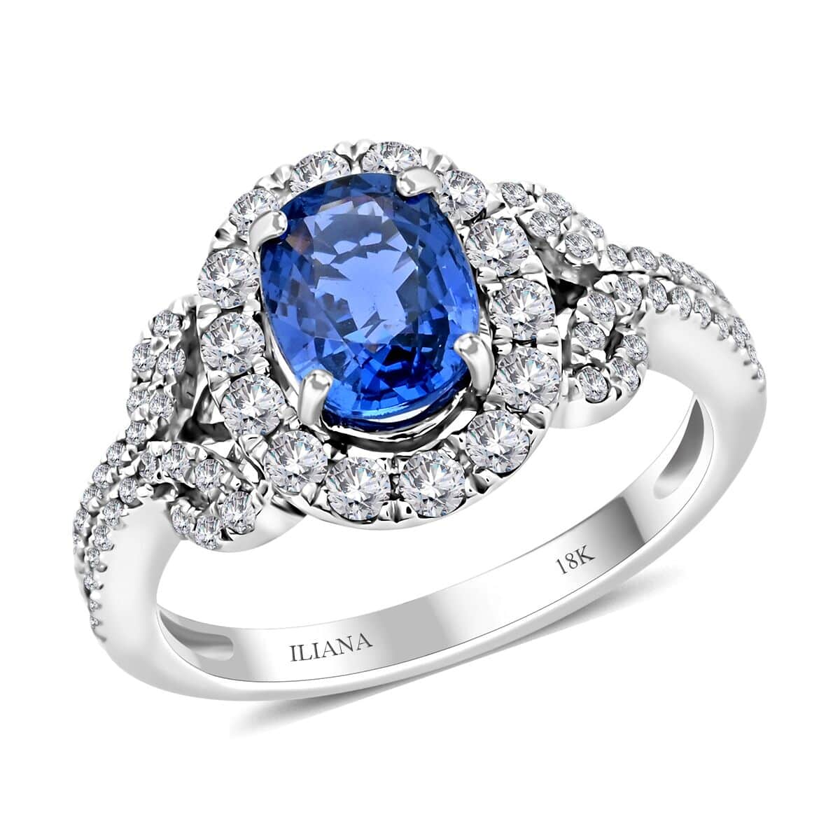 Iliana 18K White Gold Ceylon Blue Sapphire and Diamond Ring (Size 6.75) 2.33 ctw image number 0