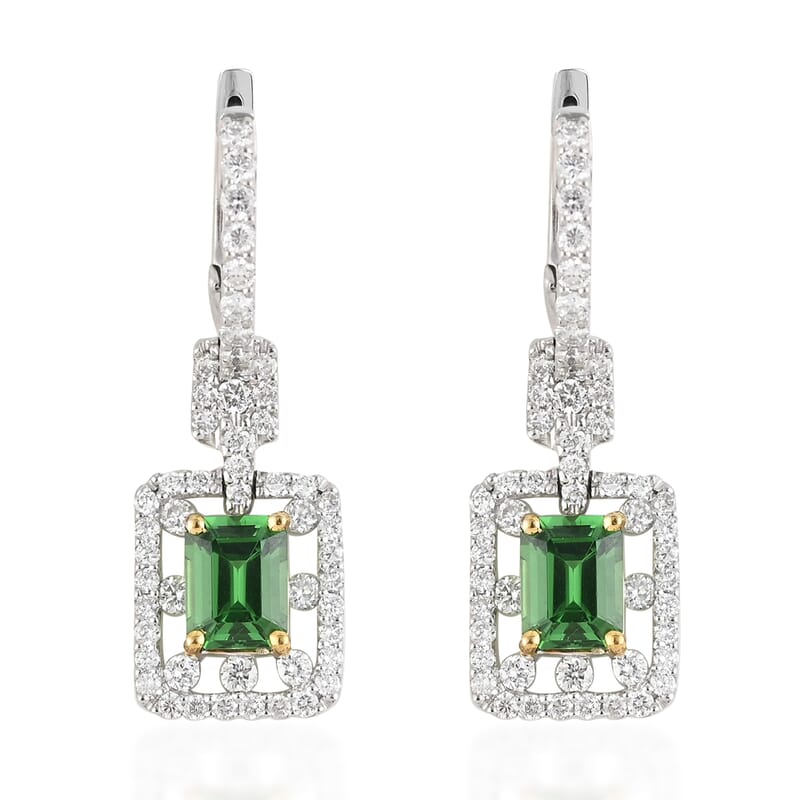 One Of A Kind Certified & Appraised Rhapsody 950 Platinum AAAA Tsavorite Garnet and E-F VS Diamond Earrings 7 Grams 3.25 ctw