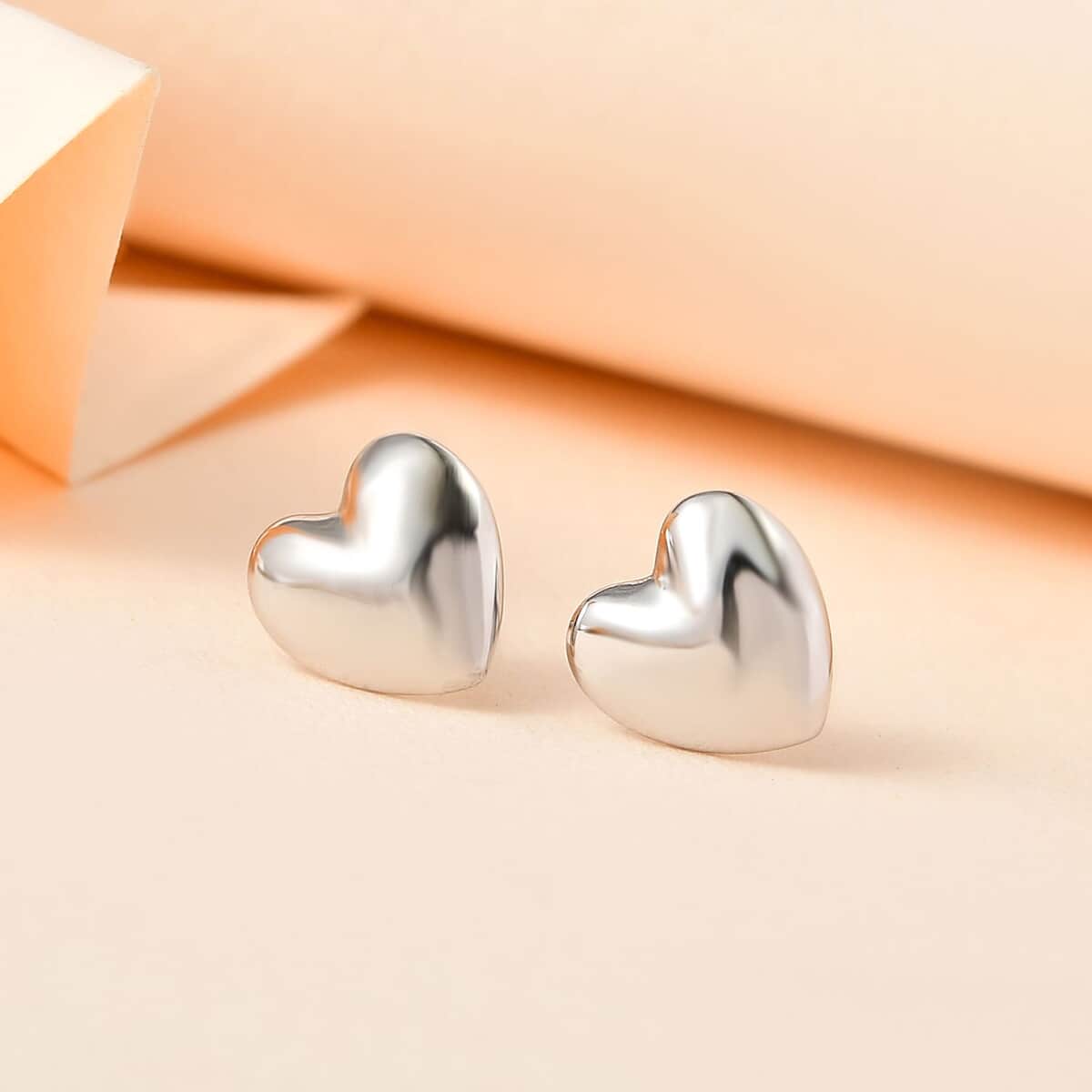 Platinum Over Sterling Silver Heart Earrings image number 1