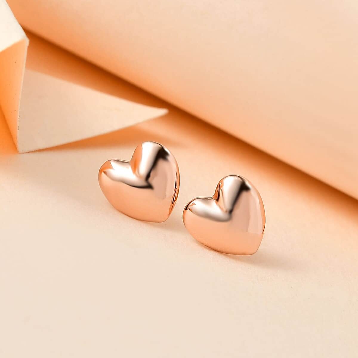 14K Rose Gold Over Sterling Silver Heart Earrings image number 1