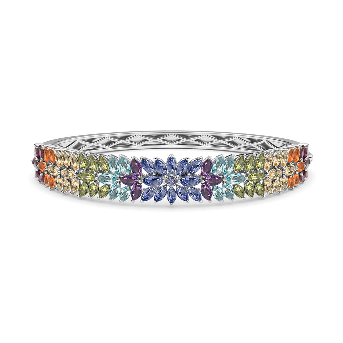 Multi Gemstone Bangle in Platinum Over Sterling Silver, Bangle Bracelet for Women, Silver Bangle for Her (7.25 in) 10.50 ctw. image number 0