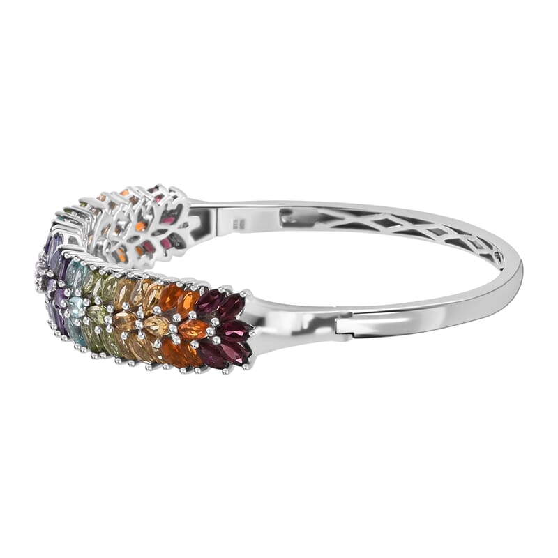 D'Joy Multi Gemstone Bangle in Platinum Over Sterling Silver, Bangle Bracelet for Women, Silver Bangle for Her (7.25 in) 10.50 ctw.