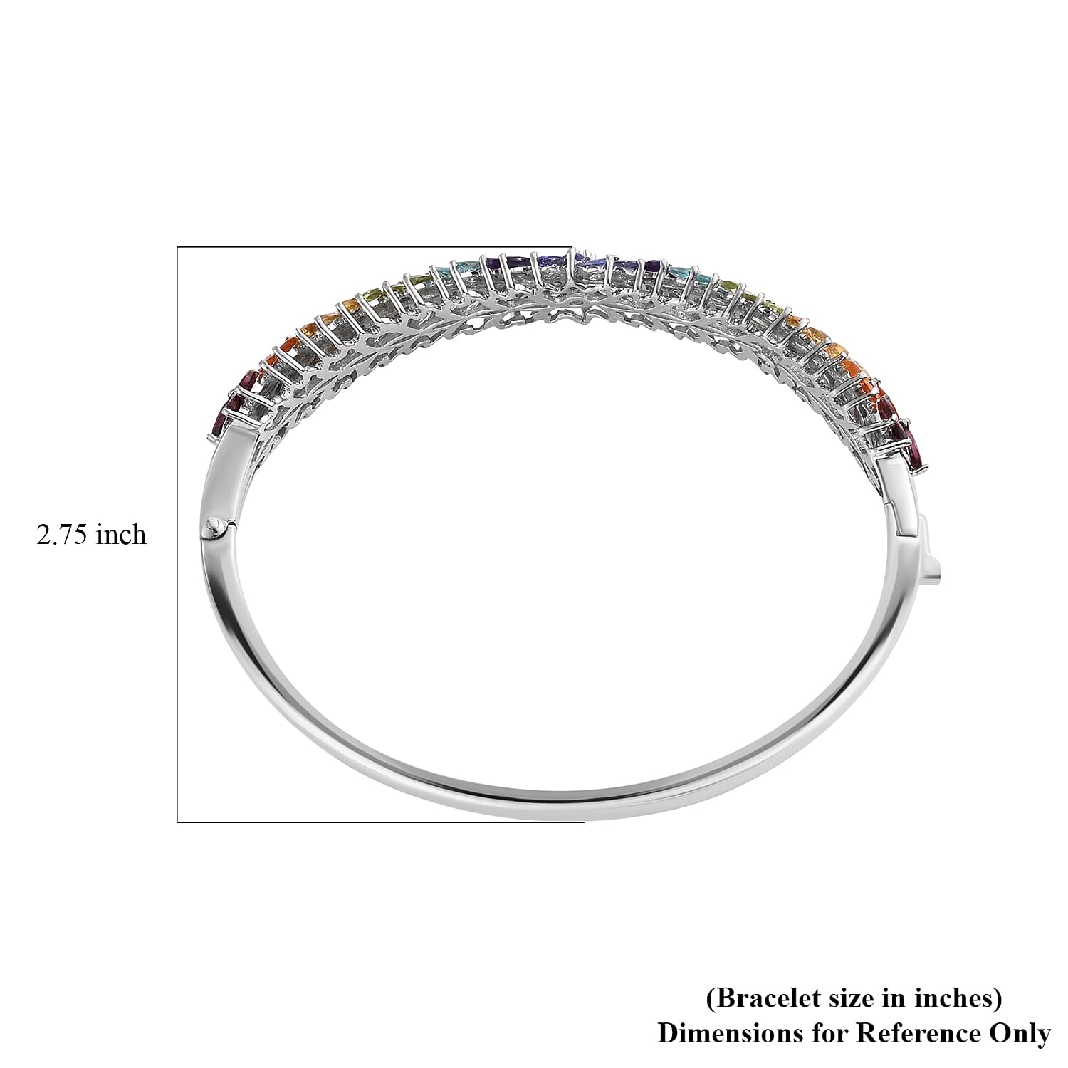 D'Joy Multi Gemstone Bangle in Platinum Over Sterling Silver, Bangle Bracelet for Women, Silver Bangle for Her (7.25 in) 10.50 ctw.