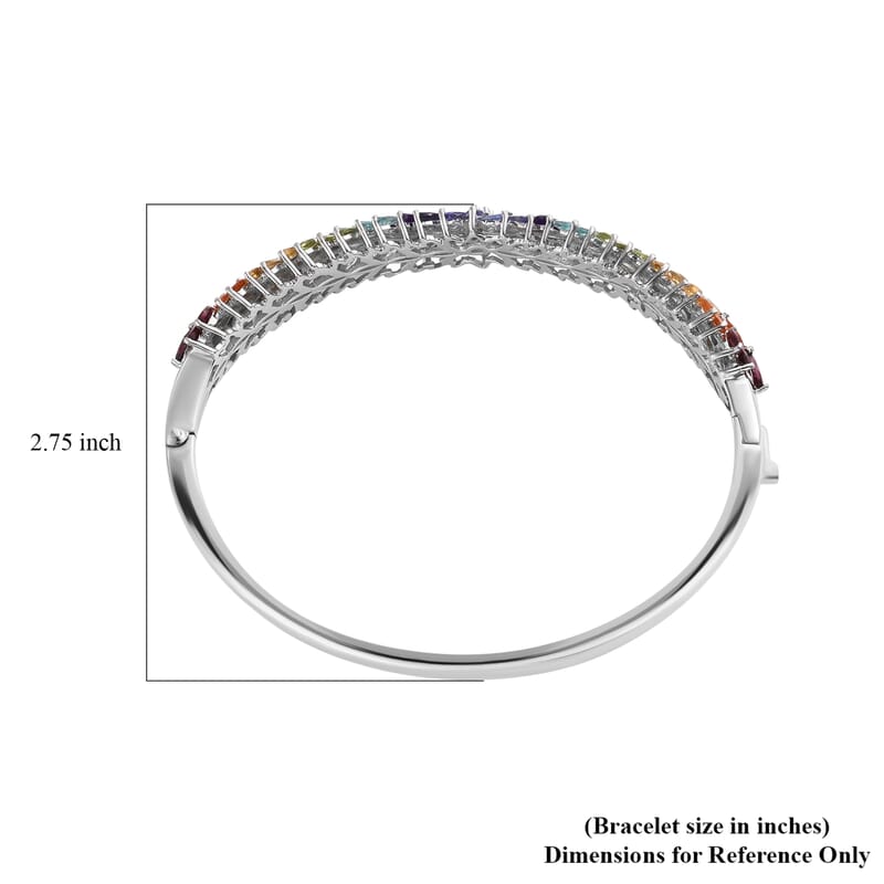D'Joy Multi Gemstone Bangle in Platinum Over Sterling Silver, Bangle Bracelet for Women, Silver Bangle for Her (7.25 in) 10.50 ctw.