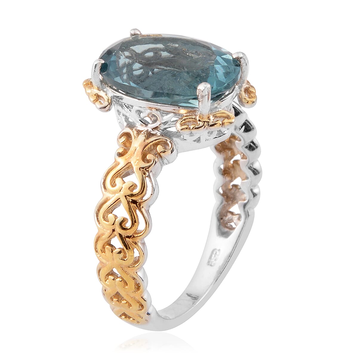 Blue Fluorite Ring (Size 9) and Pendant Necklace 20 Inches in 14K Yellow Gold and Platinum Over Sterling Silver 14.75 ctw image number 2