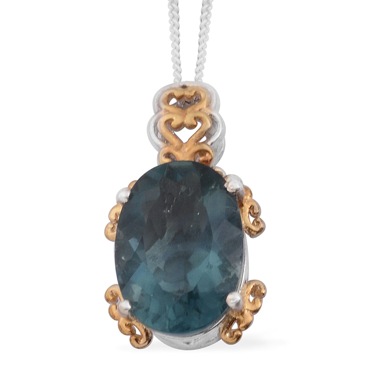 Blue Fluorite Ring (Size 9) and Pendant Necklace 20 Inches in 14K Yellow Gold and Platinum Over Sterling Silver 14.75 ctw image number 5