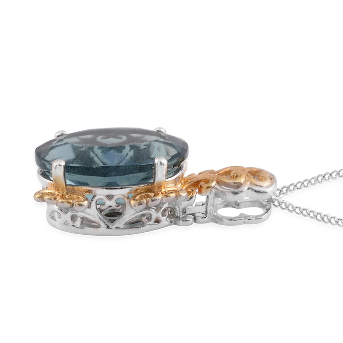 Blue Fluorite Ring (Size 9) and Pendant Necklace 20 Inches in 14K Yellow Gold and Platinum Over Sterling Silver 14.75 ctw image number 6