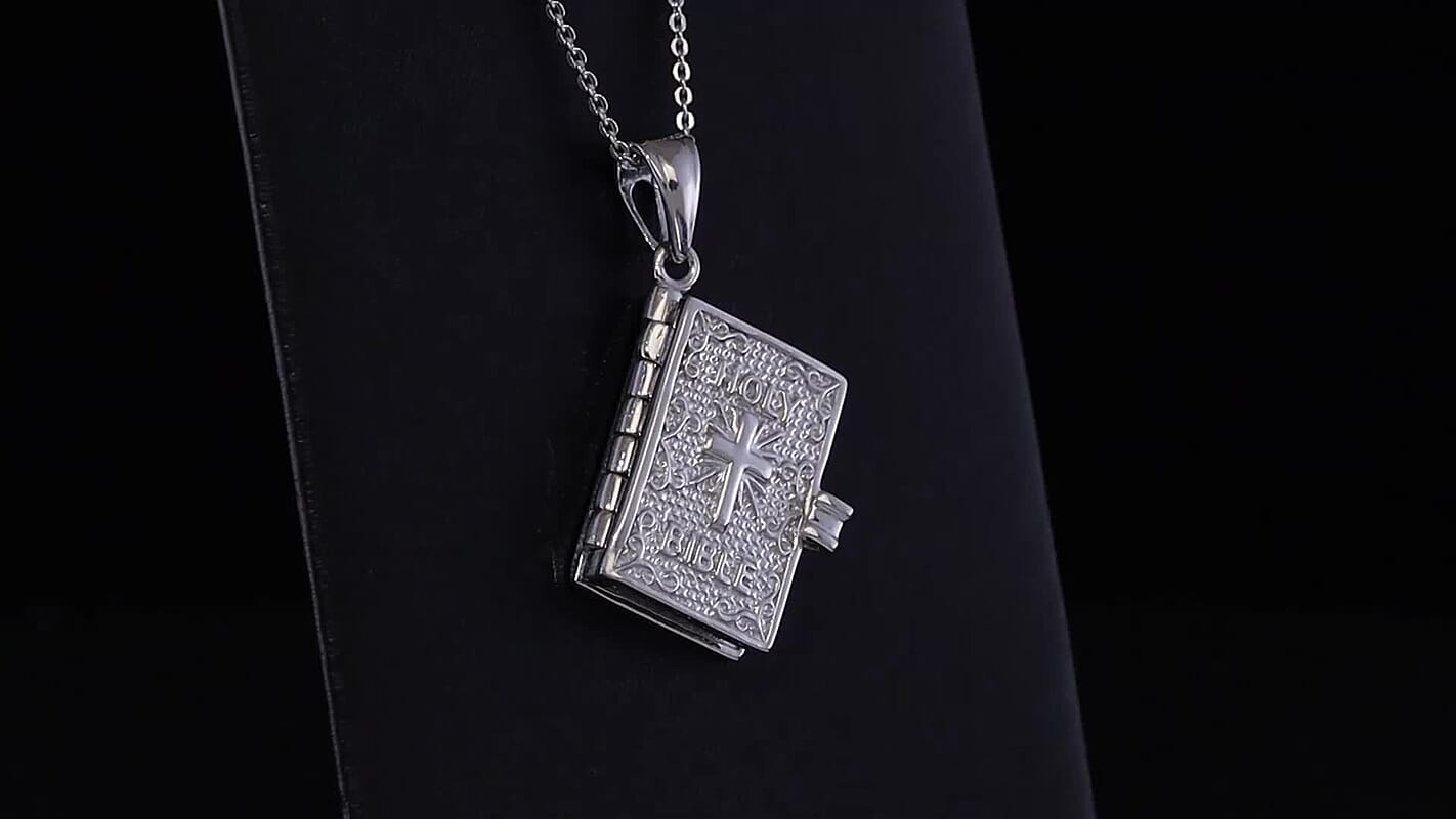 Psalm 23 Bible Pendant Necklace in Platinum Over Sterling Silver, Religious Jewelry For Women 20 Inches