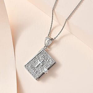 Psalm 23 Bible Pendant Necklace in Platinum Over Sterling Silver, Religious Jewelry For Women 20 Inches
