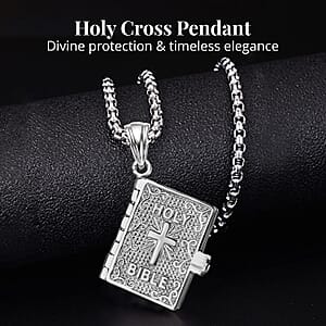 Psalm 23 Bible Pendant Necklace in Platinum Over Sterling Silver, Religious Jewelry For Women 20 Inches