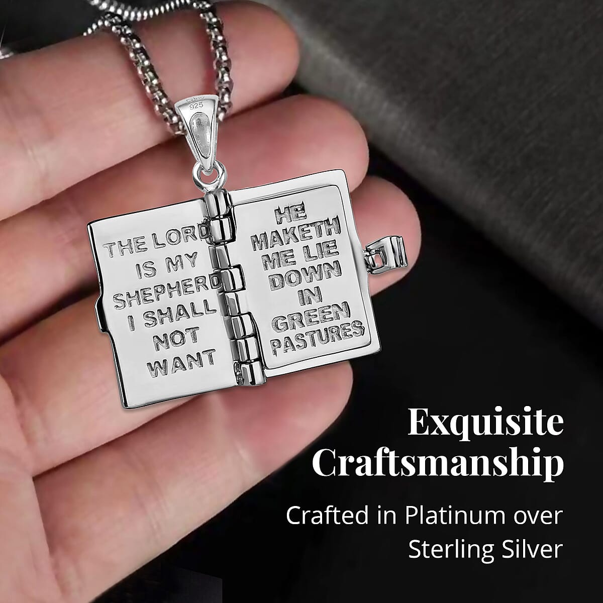 Psalm 23 Bible Pendant Necklace in Platinum Over Sterling Silver, Religious Jewelry For Women 20 Inches image number 3