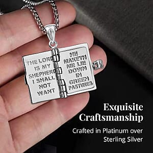 Psalm 23 Bible Pendant Necklace in Platinum Over Sterling Silver, Religious Jewelry For Women 20 Inches
