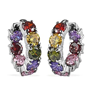 Simulated Multi Color Diamond Inside Out Hoop Earrings in Stainless Steel